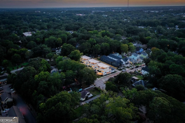 view of aerial view at dusk