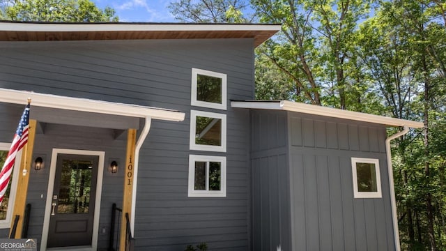 exterior space featuring board and batten siding