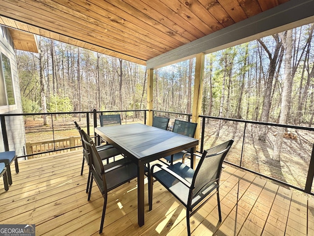 sunroom with wooden ceiling