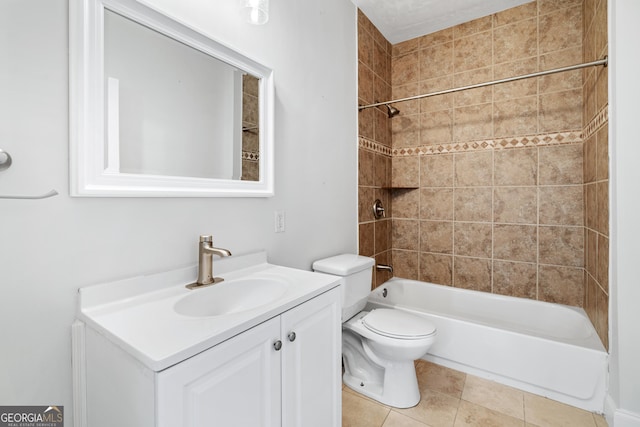 full bath with shower / washtub combination, vanity, toilet, and tile patterned floors