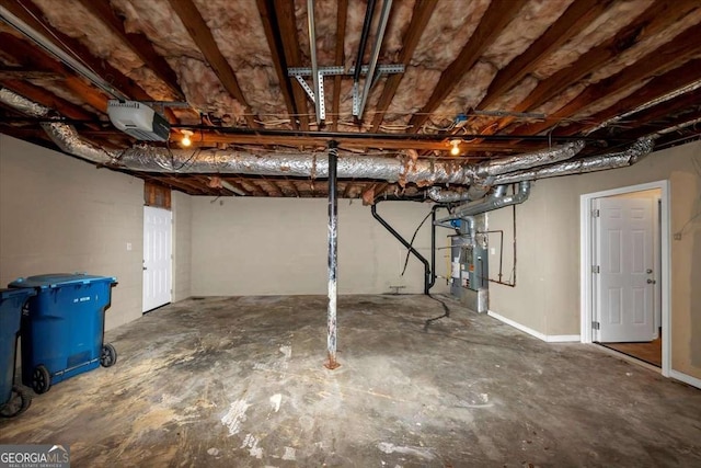 basement featuring heating unit