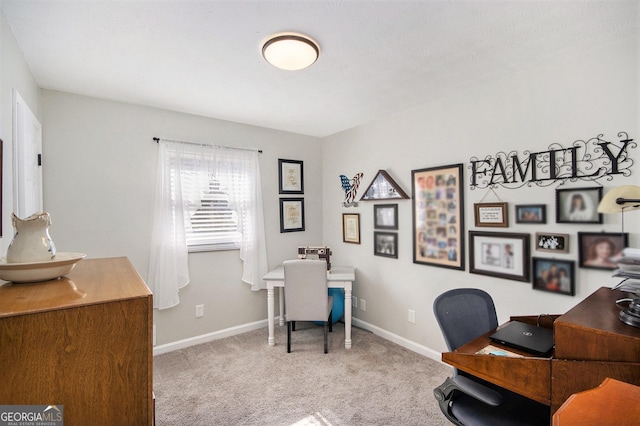 view of carpeted home office