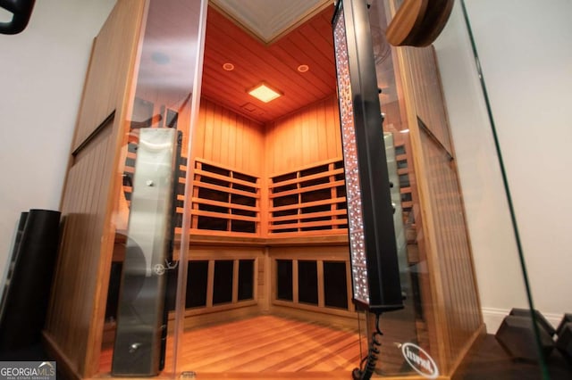 view of sauna / steam room featuring hardwood / wood-style floors