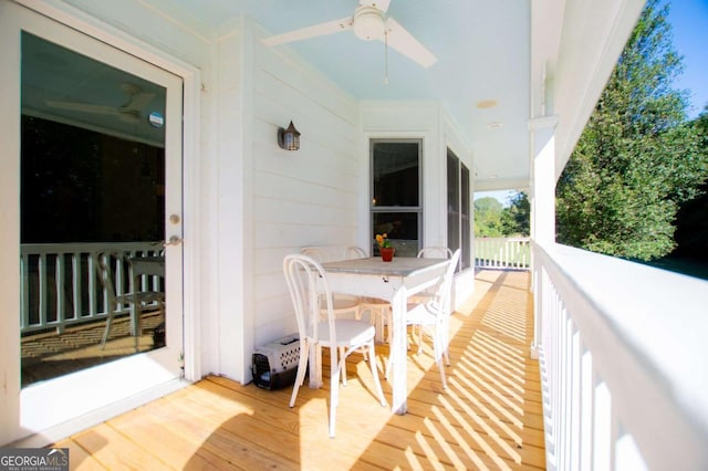 balcony with ceiling fan