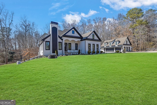 view of front of home with a front yard