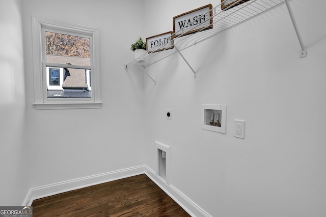 laundry area with dark hardwood / wood-style floors, hookup for an electric dryer, and hookup for a washing machine