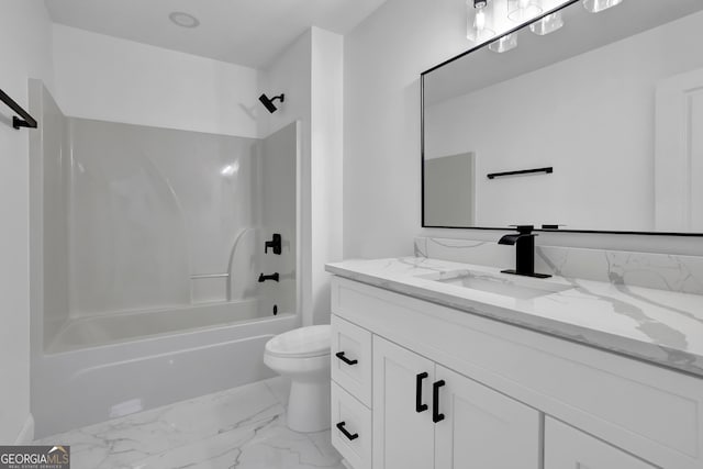 full bathroom with vanity, toilet, and tub / shower combination