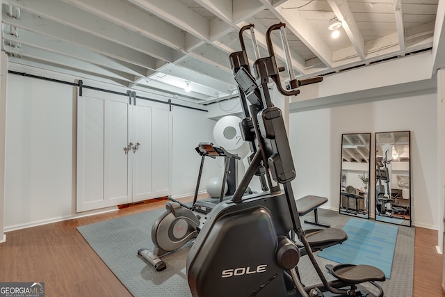 exercise area featuring wood-type flooring