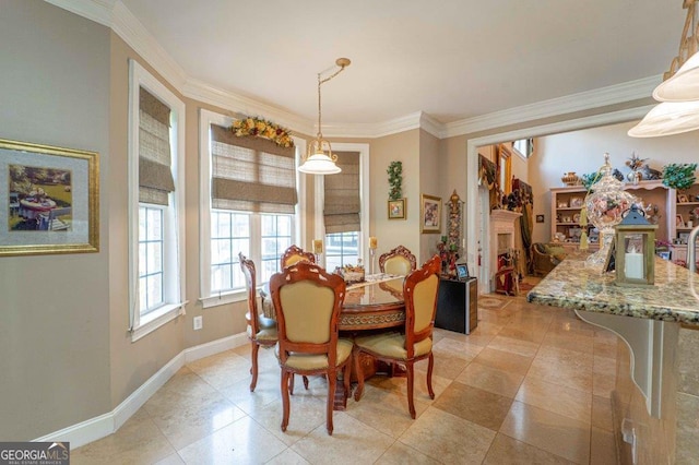 dining area with crown molding