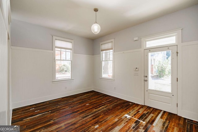 foyer featuring dark wood-type flooring and plenty of natural light