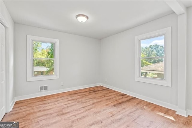 spare room with light hardwood / wood-style flooring and a wealth of natural light