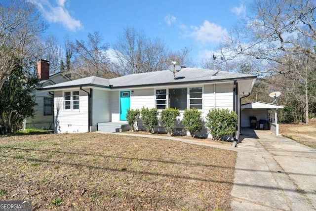 single story home with a carport and a front lawn