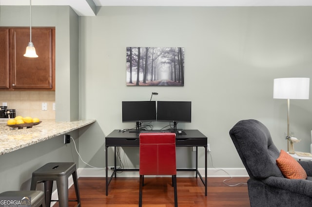 office space featuring dark wood-type flooring