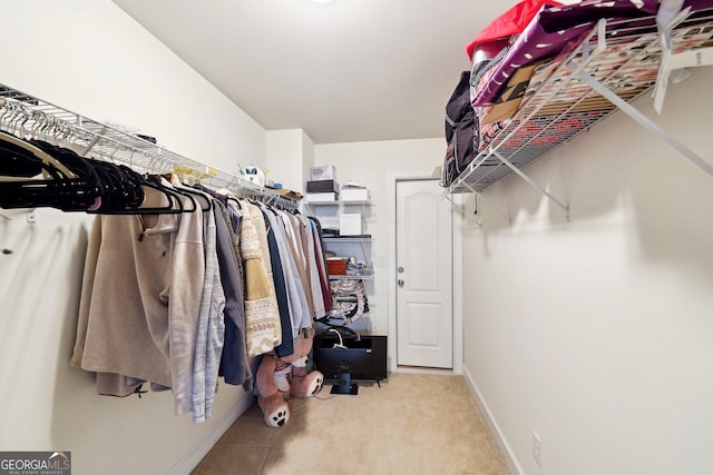 spacious closet with light carpet