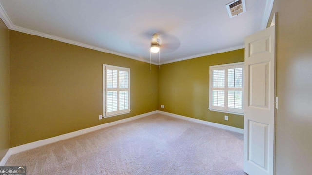 carpeted empty room featuring ornamental molding