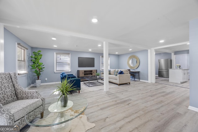 living room featuring light wood-type flooring