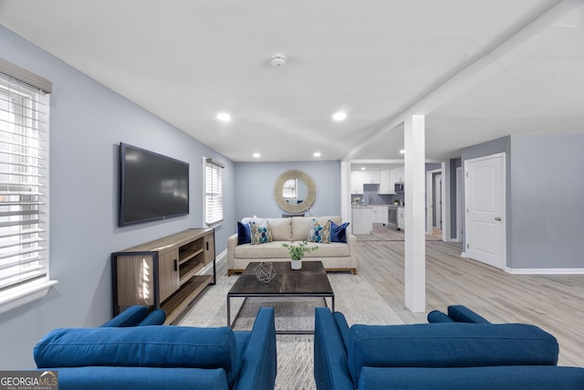 living room featuring light wood-type flooring