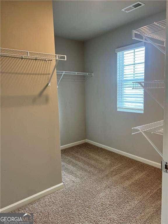 walk in closet with carpet