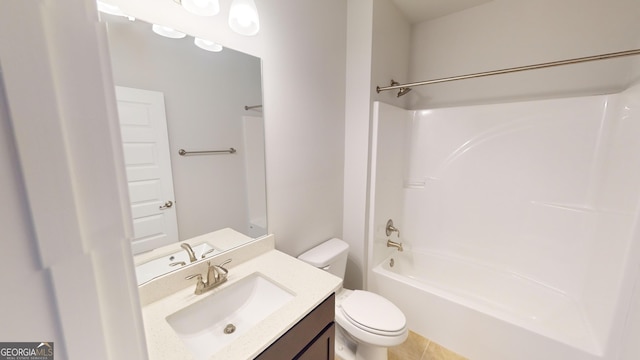 full bathroom with shower / washtub combination, vanity, and toilet