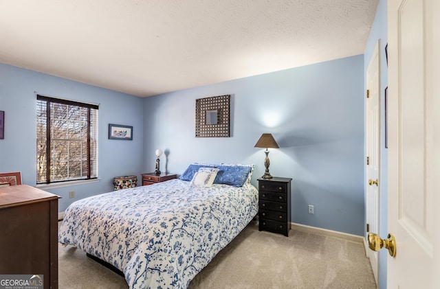 bedroom with light colored carpet