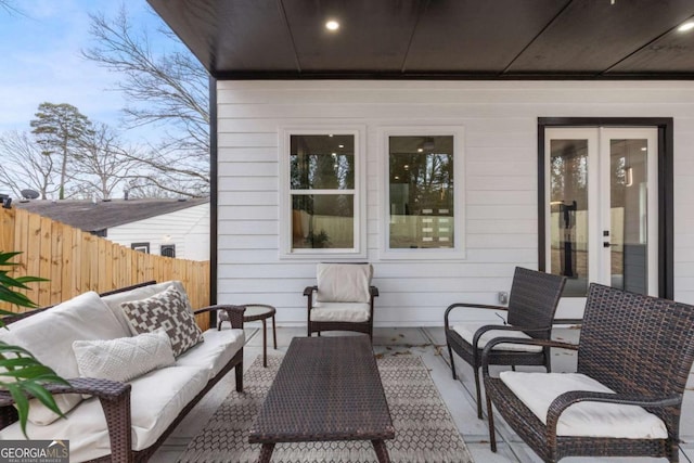 view of patio with outdoor lounge area and french doors