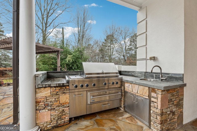 view of patio with an outdoor kitchen and sink