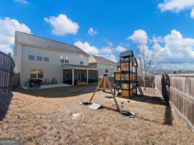 view of play area with a patio