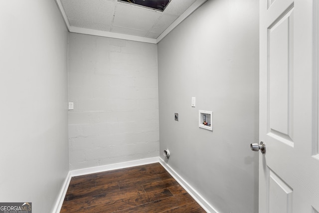 laundry area featuring hookup for a washing machine, dark wood-type flooring, and electric dryer hookup