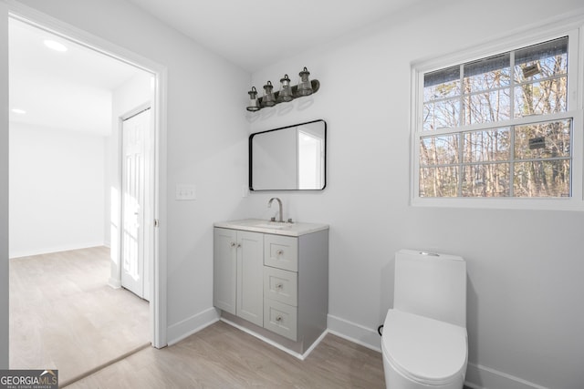 bathroom featuring vanity, hardwood / wood-style flooring, and toilet