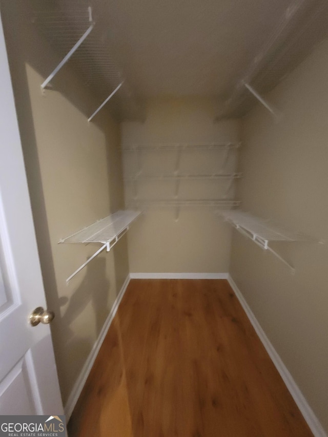 walk in closet with wood-type flooring