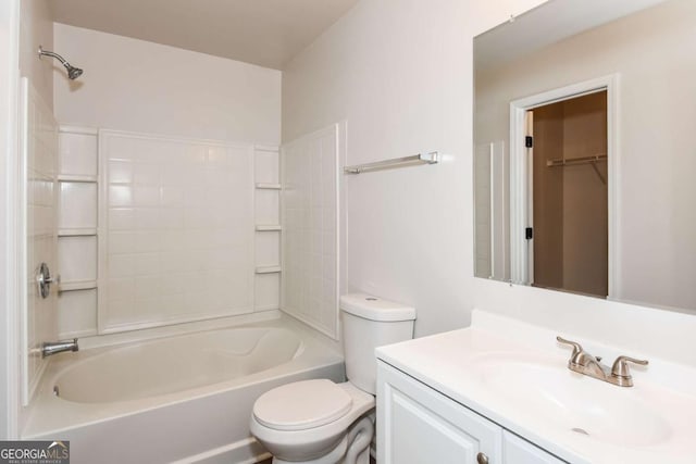 full bathroom with vanity, toilet, and bathing tub / shower combination