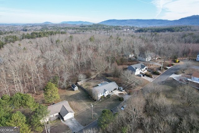 drone / aerial view featuring a mountain view