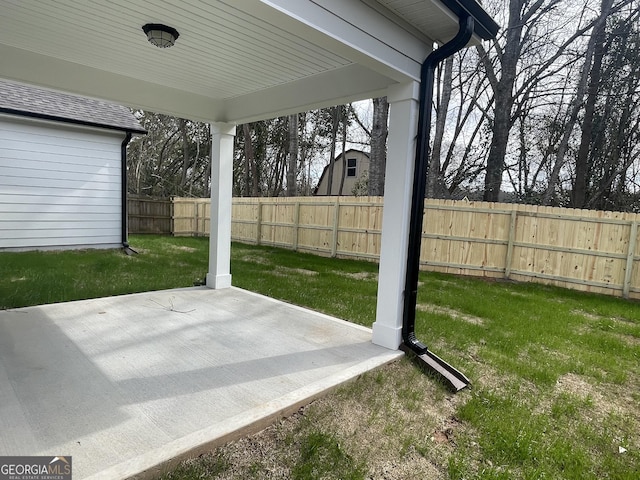 view of yard featuring a fenced backyard and a patio