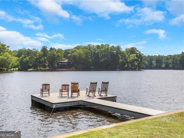 view of dock with a water view