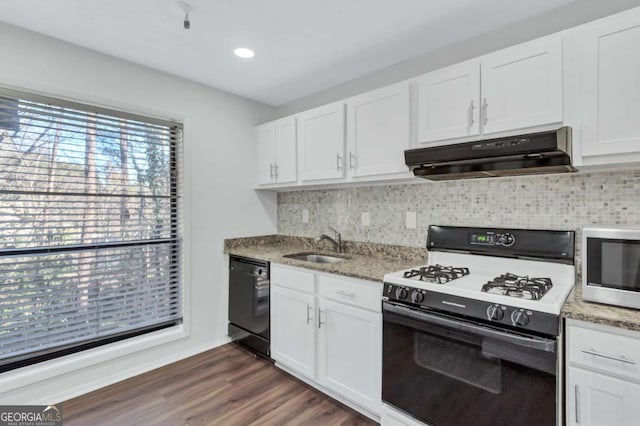 kitchen featuring white cabinets, dishwasher, extractor fan, and gas stove