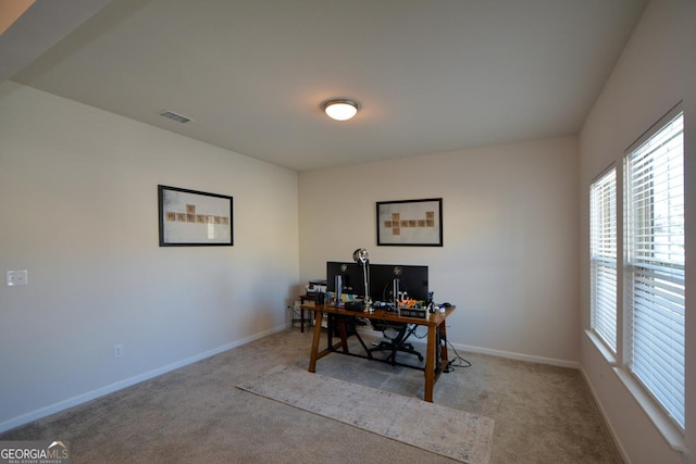 view of carpeted home office