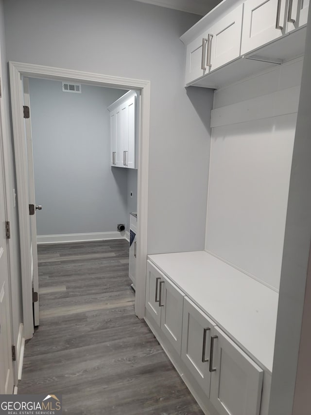 mudroom with dark hardwood / wood-style floors