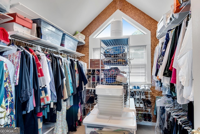 spacious closet with vaulted ceiling