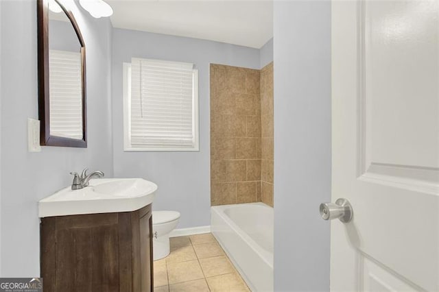 full bathroom featuring vanity, toilet, shower / washtub combination, and tile patterned flooring