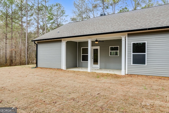 back of house featuring ceiling fan and a patio area