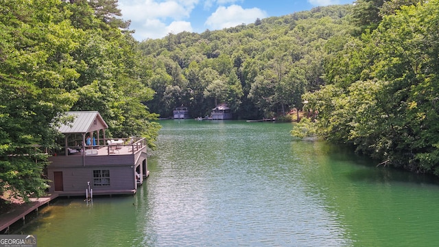 dock area featuring a water view