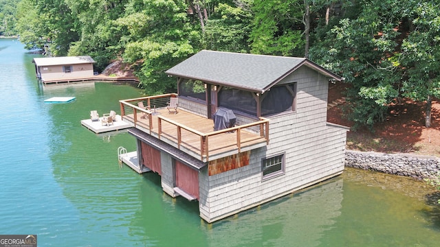 dock area with a water view