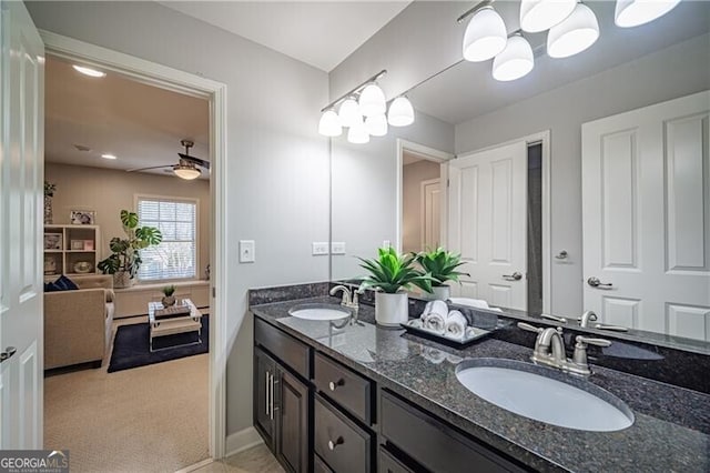 bathroom with vanity and ceiling fan