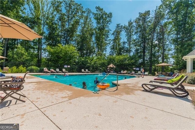 view of swimming pool with a patio