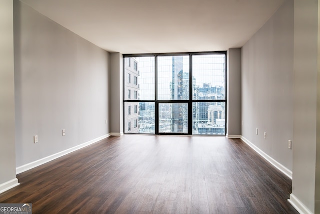 unfurnished room with dark hardwood / wood-style flooring and expansive windows