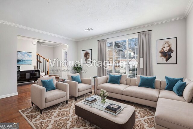 unfurnished dining area with a raised ceiling, crown molding, dark wood-type flooring, and a notable chandelier