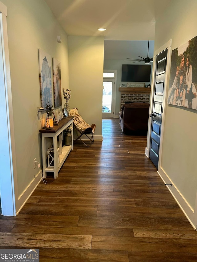 hall featuring dark hardwood / wood-style floors