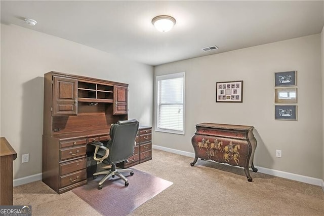 view of carpeted home office