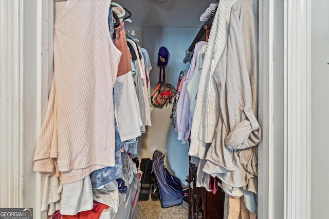 walk in closet featuring carpet flooring