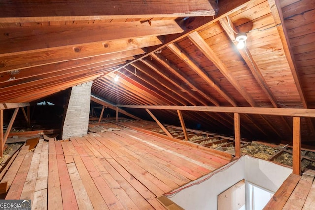 view of unfinished attic